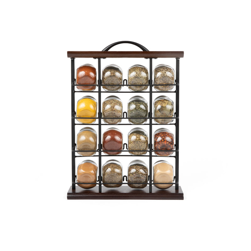Orii 16-Jar Acacia Wood Tower Spice Rack Vertical Countertop Organizer with Glass Jars & Free 5-Year Refills