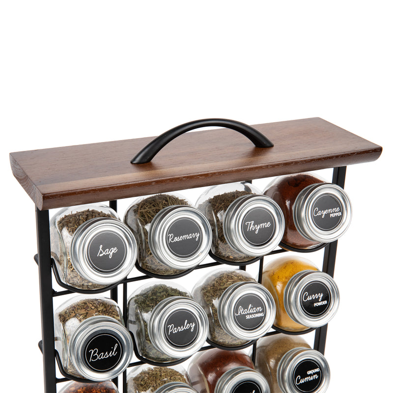 Orii 16-Jar Acacia Wood Tower Spice Rack Vertical Countertop Organizer with Glass Jars & Free 5-Year Refills