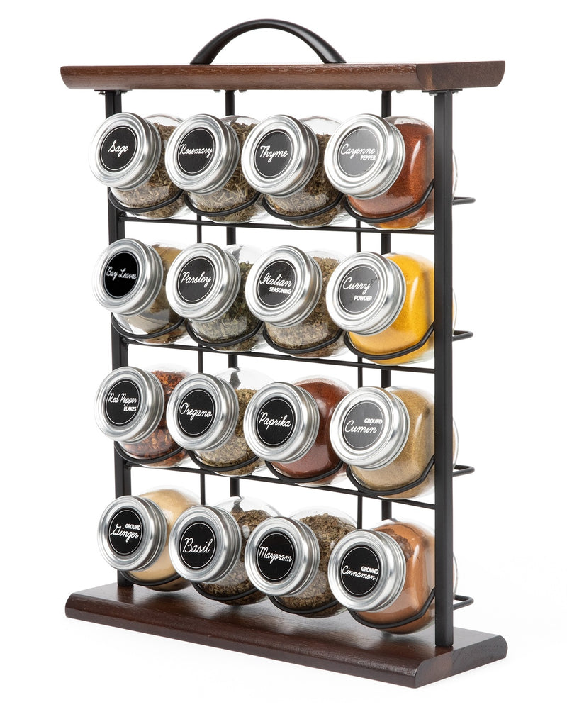 Orii 16-Jar Acacia Wood Tower Spice Rack Vertical Countertop Organizer with Glass Jars & Free 5-Year Refills