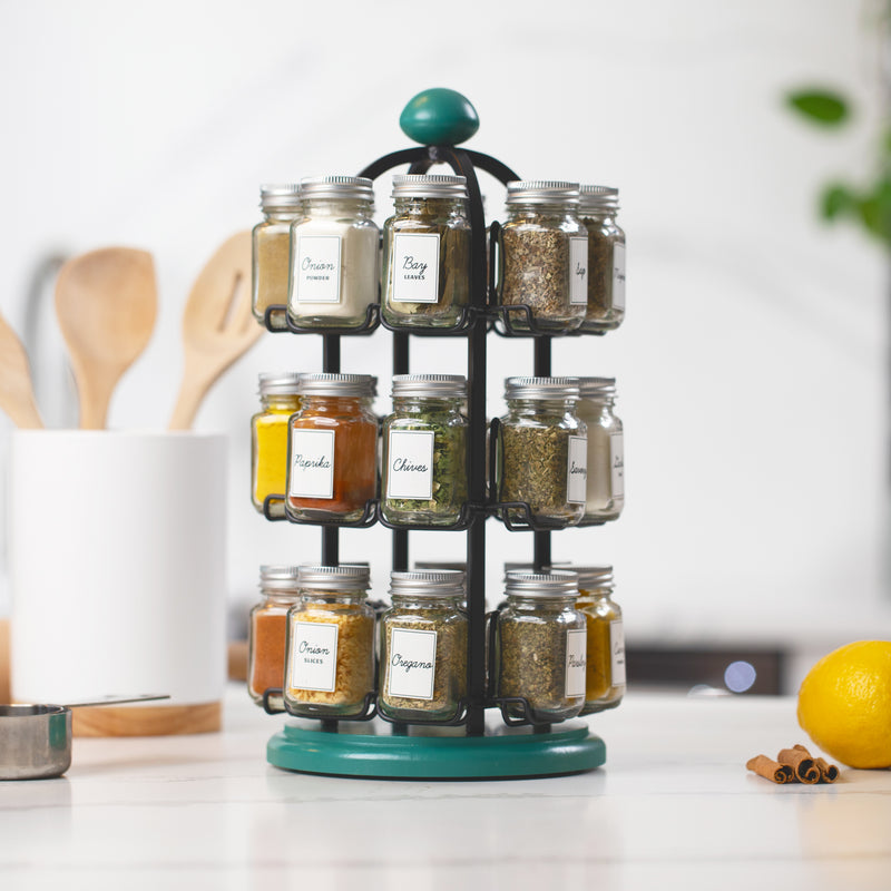 Orii Adrinova 24-Jar Revolving Tower Spice Rack Premium Glass Jars with Free 5-Year Refills