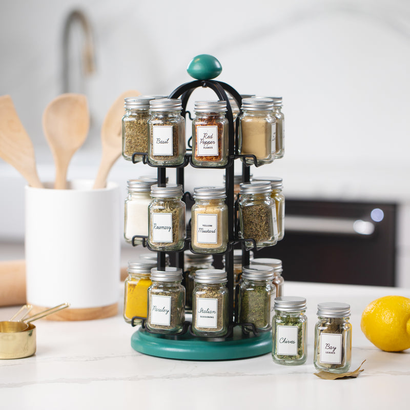 Orii Adrinova 24-Jar Revolving Tower Spice Rack Premium Glass Jars with Free 5-Year Refills