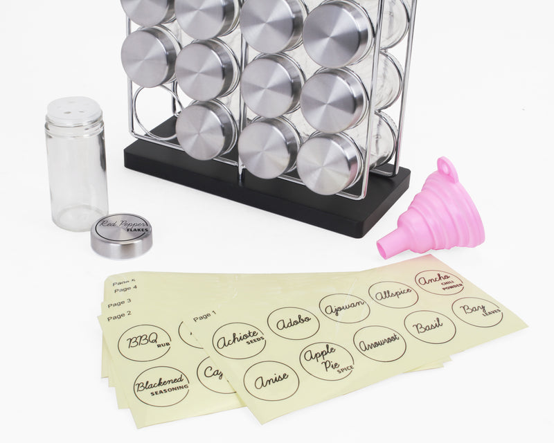 Orii 20 Jar Chrome Wire Unfilled Spice Rack With Black Bamboo Base
