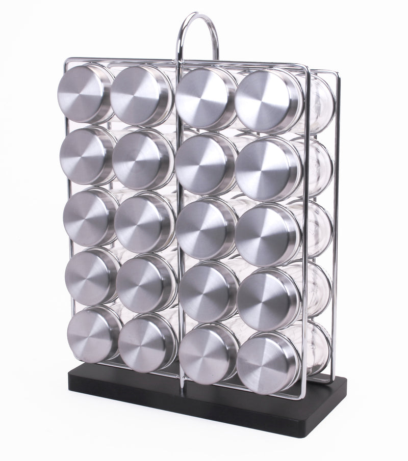 Orii 20 Jar Chrome Wire Unfilled Spice Rack With Black Bamboo Base