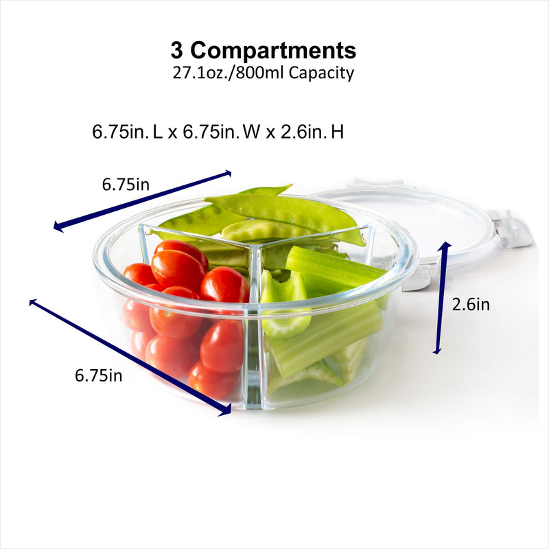 Orii 4 Pc Glass Food Storage Compartment Containers with High Wall Dividers