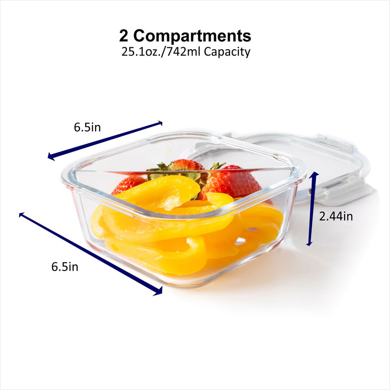 Orii 4 Pc Glass Food Storage Compartment Containers with High Wall Dividers