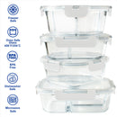 Orii 4 Pc Glass Food Storage Compartment Containers with High Wall Dividers