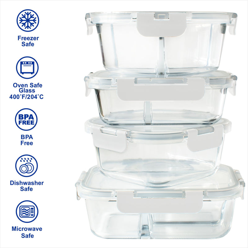 Orii 4 Pc Glass Food Storage Compartment Containers with High Wall Dividers