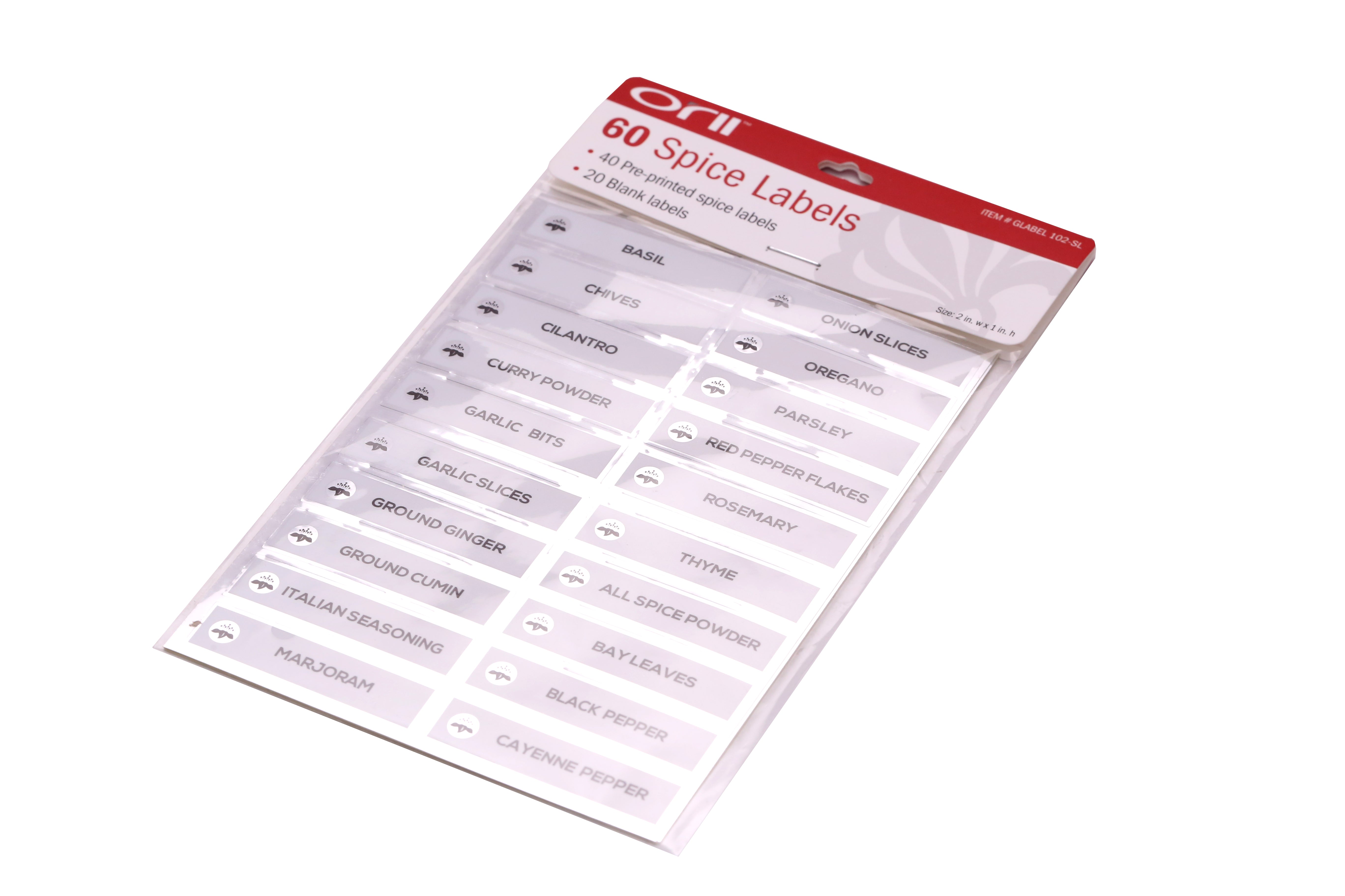 Orii Spice Labels - Clear Round - 160 Pre-Printed +20 Blank