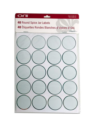 Round spice labels with silver border, 40 blank labels, Silver/White