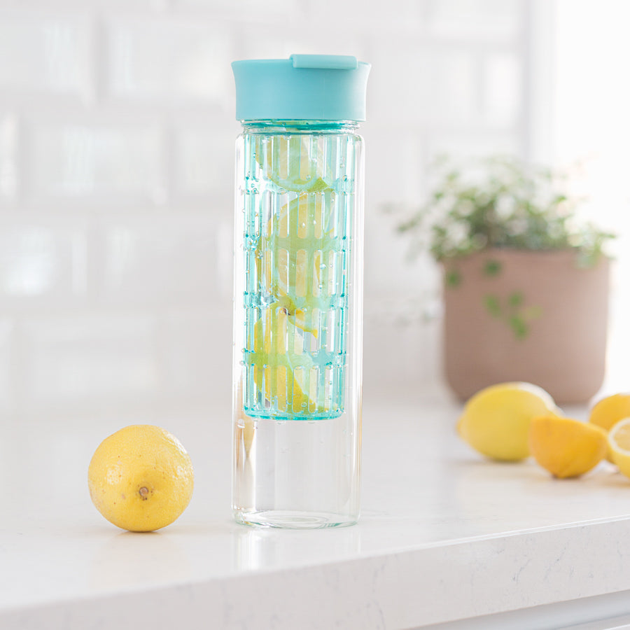 Orii Turquoise BPA Free Glass Hydration Water Bottle with Fruit Infuser for Flavorful Refreshment, 16oz, Size: 16 oz, Blue