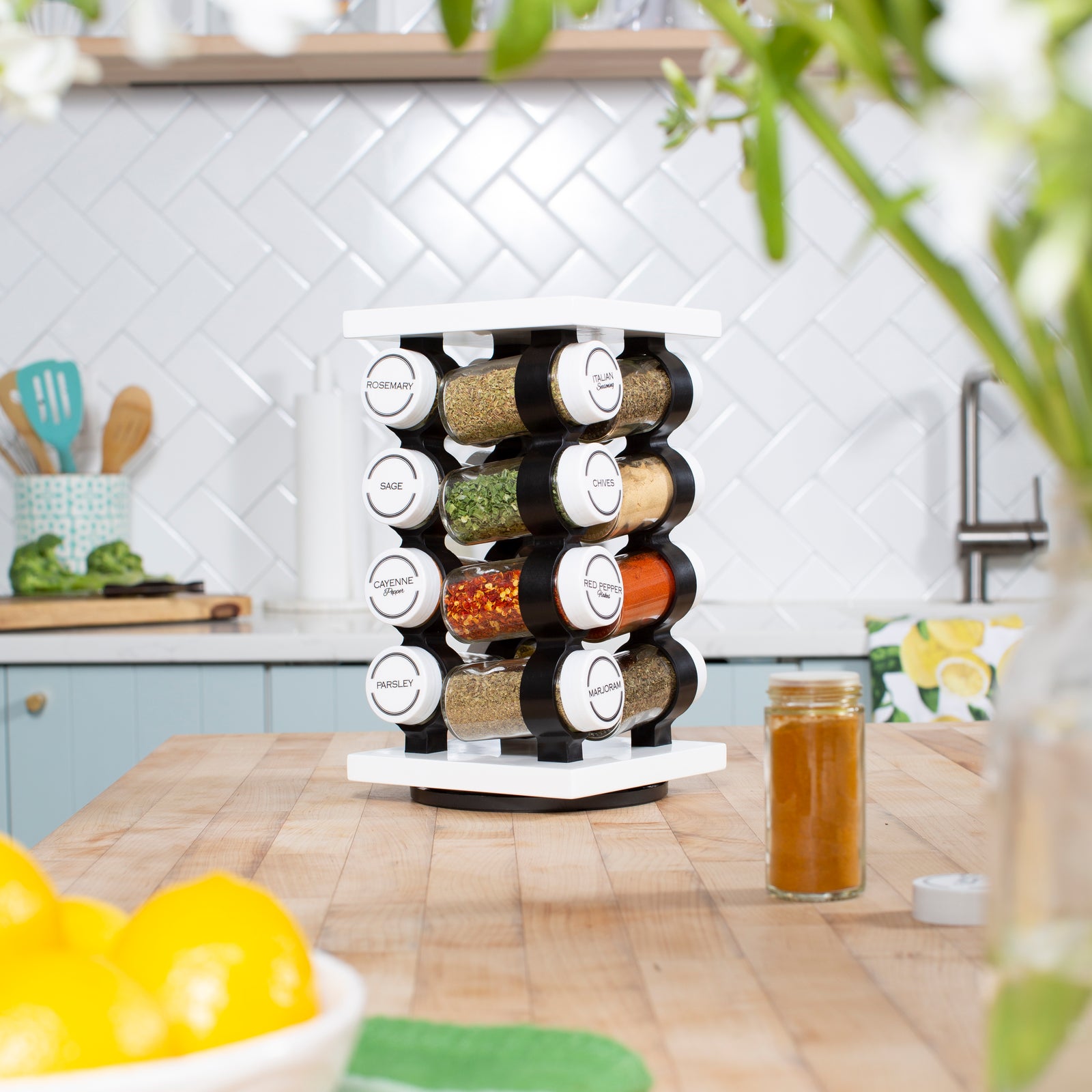 16 Jar Spice Rack Set White